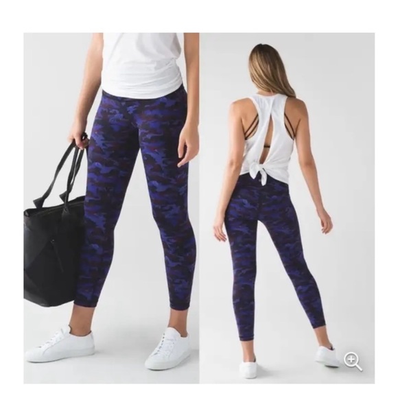 Lululemon Wunder Under Crop III 25” Hounds Camo Emperor Blue Black Size 4 - Picture 1 of 8